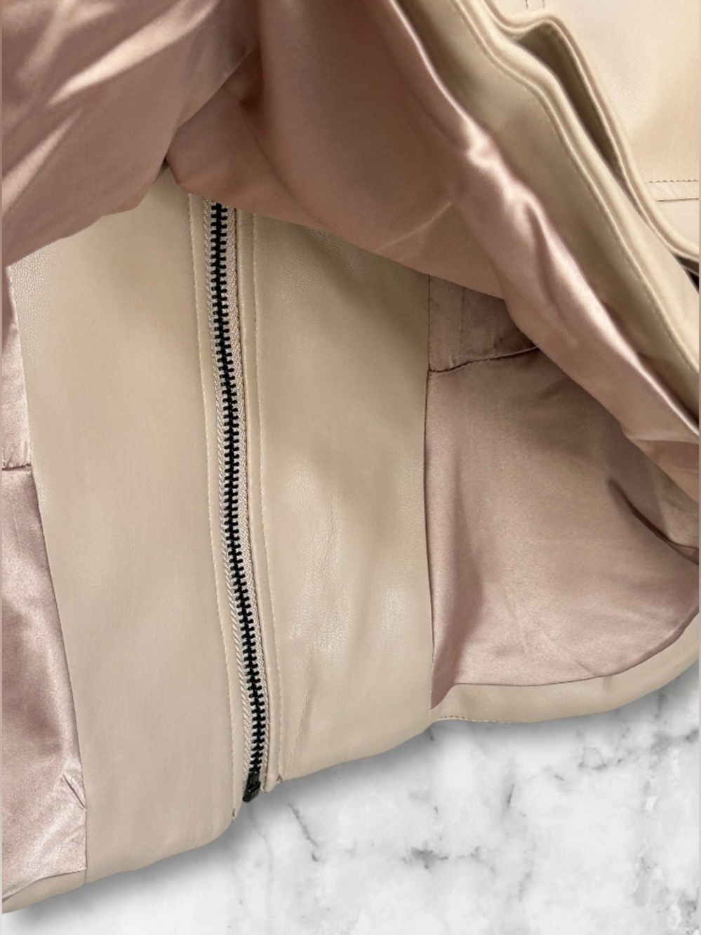 NWOT G.I.L.I. Got It Love It Faux Leather Double Peplum Jacket Blush Beige Sz 12 - Picture 8 of 15